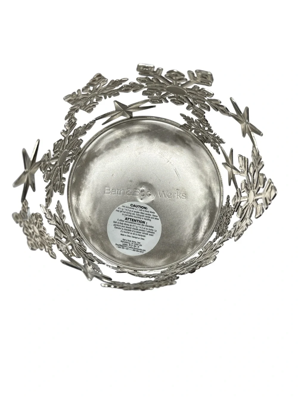 Bath & Body Works Silver  Snowflake Pedestal 3-Wick Candle Holder 6